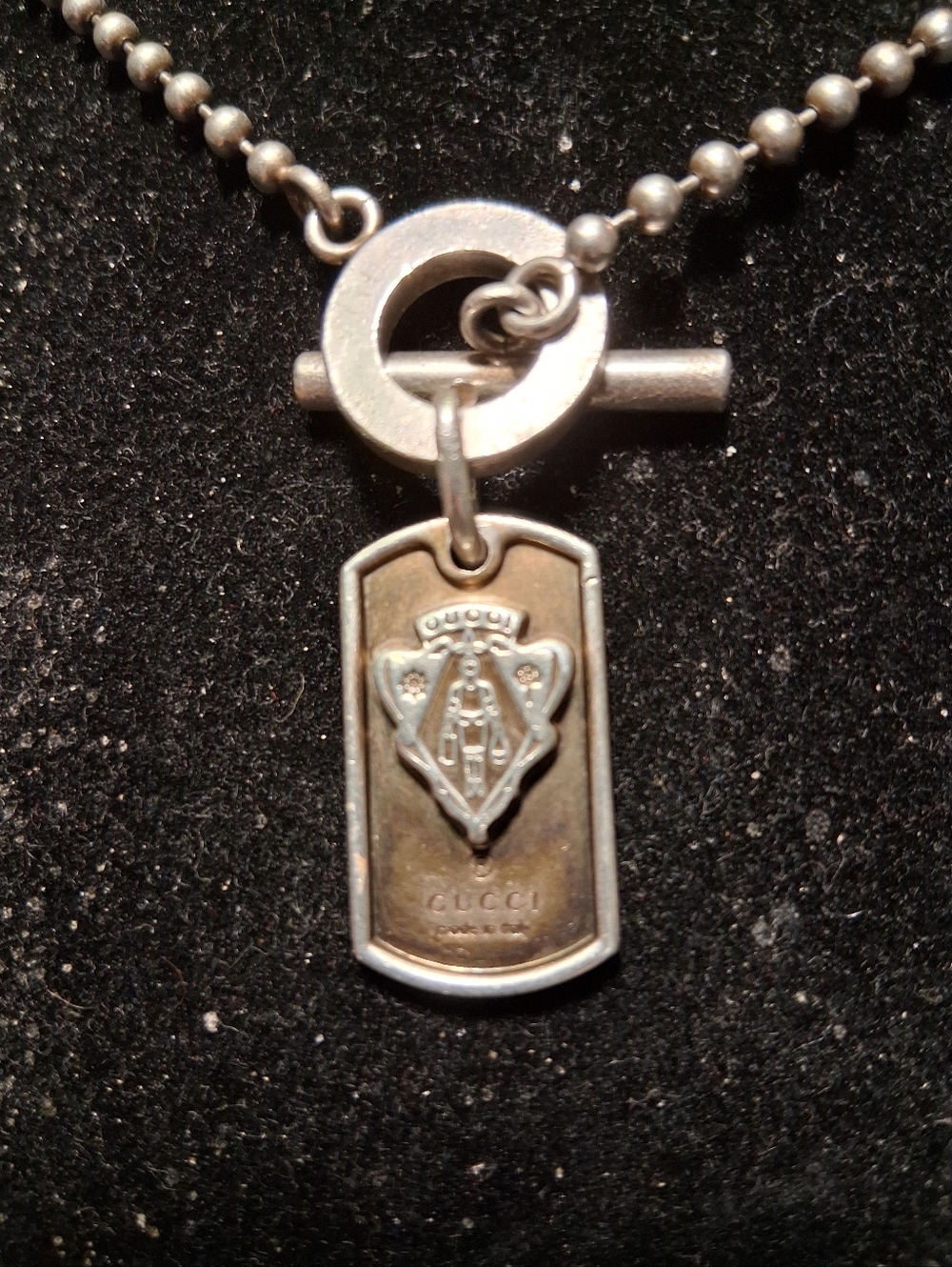 Gucci Silver-Tone Dog Tag Pendant Necklace with Crest